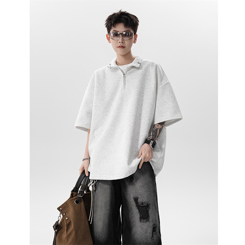 金属扣半拉链翻领polo衫短袖t恤 XH113-特p38图片