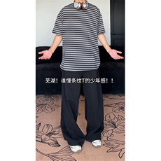 现货！极简慵懒风条纹短袖复古宽视频截图-EX50920-特批25，男装T恤，电商A061