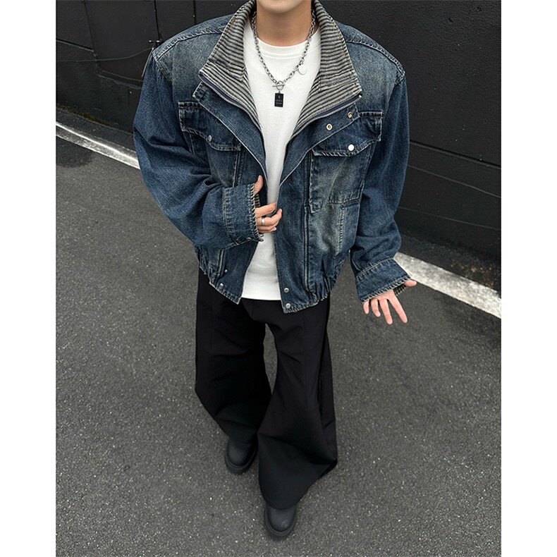美式复古假两件重磅高级感牛仔外套男女夹克JK08648-P85,男装工装外套,星座308B-2