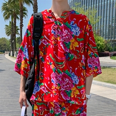 A340男士休闲大花透气凉爽风T恤七分袖春夏新大妈套头衫团队，男装T恤，星座115A(原星座507）