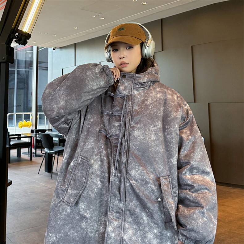 港风加绒加厚新中式棉衣棉服连帽盘扣面包服棉袄外套【G1616-P95图片