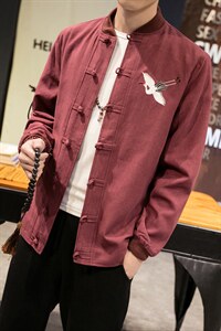 风唐装大码夹克开衫复古休闲盘扣仙鹤刺绣男外套 JK606 P90图片