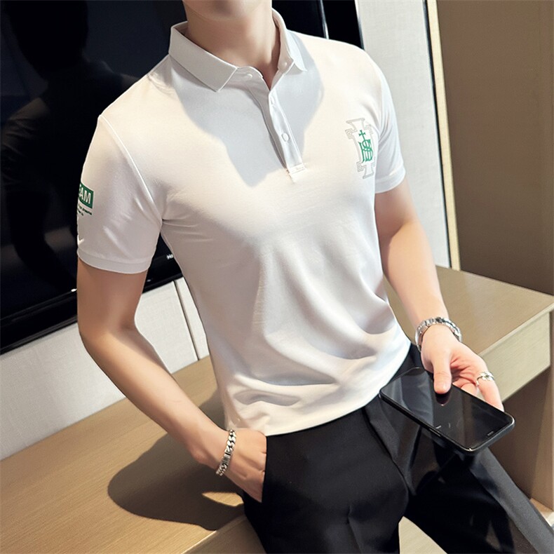 2024夏季新款修身短袖POLO衫韩版时尚印花T恤男D8807-p55控85,男装Polo衫,电商D303