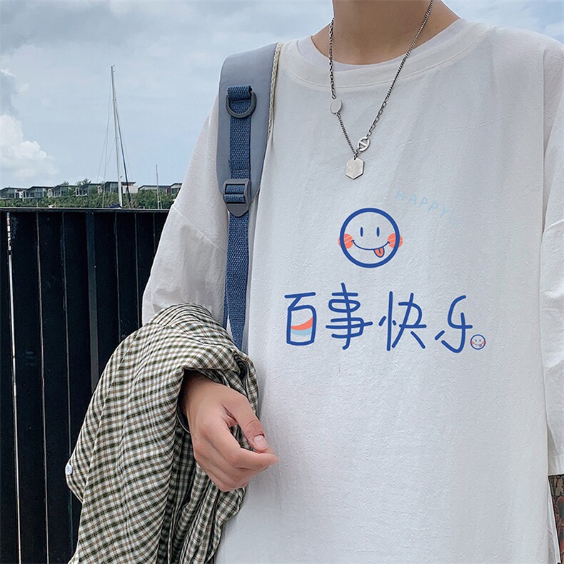 YT26183-P30 亚麻短袖t恤男大码五分袖男宽松七分袖 港风模特图片