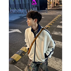C316WY5086P78秋冬新款拼接撞色长袖卫衣开衫立领外套白色，女装短外套，电商C316