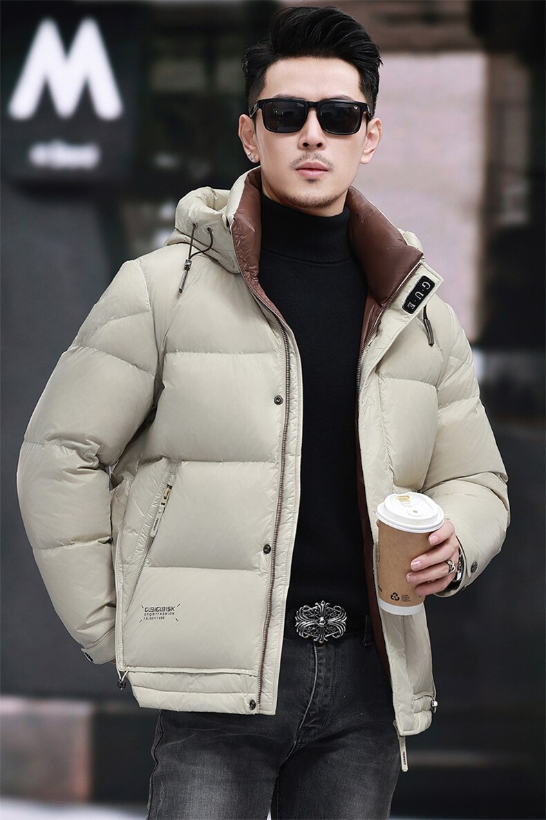 高品质脱卸帽短款90白鸭绒羽绒服外套中年男装加厚羽绒服夹克,男装夹克,钱塘723