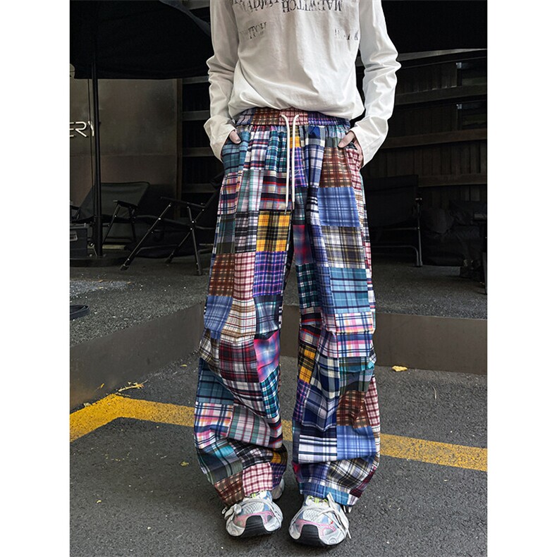 8XL-M 美式废土风拼接裤痞帅阔腿裤嘻哈宽松休闲裤男K9125P58控78图片