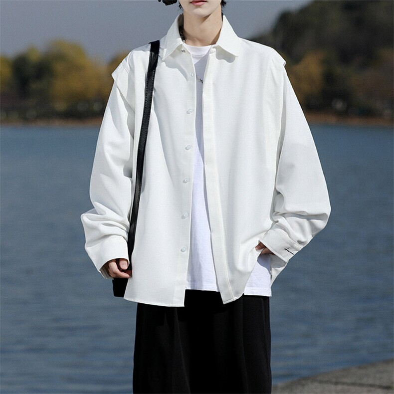 8XL-M春夏假两件衬衫长袖大码痞帅高级感衬衣垂感外套CS9005/P60,男装衬衫,电商B238