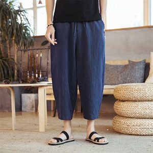 夏季中国风亚麻休闲裤男士麻料收口8分裤亚麻裤宽松休闲裤D535P55图片