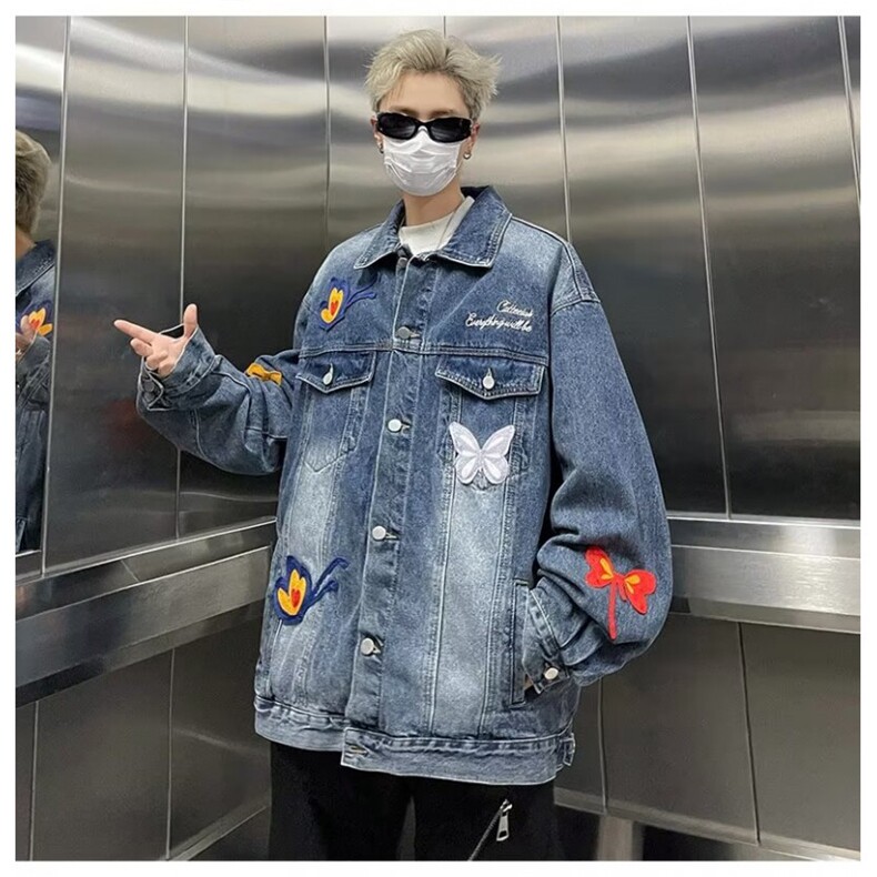 重工蝴蝶刺绣水洗牛仔衣男女春秋新款韩版高级休闲复古外套,男装工装外套,星座1013