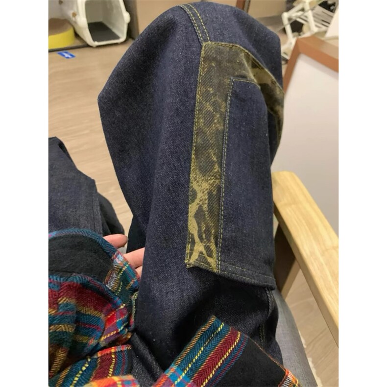 女风抖音质量拼接弯刀阔腿牛仔裤ZK0278-P58,男装牛仔裤,星座313A(原308A-2)