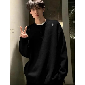 亨利领刺绣毛衣男秋冬宽松慵懒针织衫内搭打底衫 MY471图片