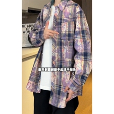 特批25港风格子衬衫印染渐变宽松外套格子外套CS2498，男装衬衫，电商A128