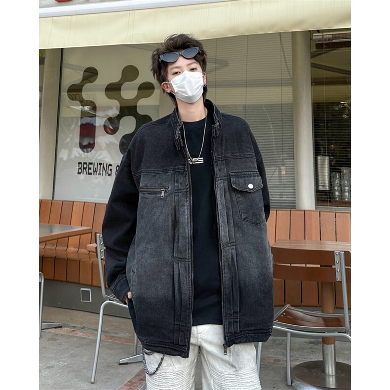 港风小众立领设计感牛仔外套男春秋做旧水洗休闲夹克JK08857-P72,男装工装外套,星座308B-2