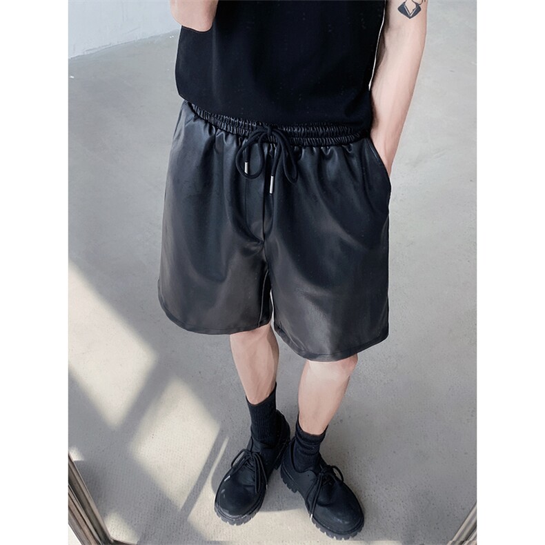 夏季美式简约PU皮短裤男宽松休闲五分裤PK02-P58,男装皮裤,星座512-1（原513-3）