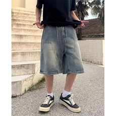 夏季新款男士工装牛仔短裤水洗磨砂复古潮流日系直筒裤NG548，男装牛仔裤，星座1116A（原606A-3）