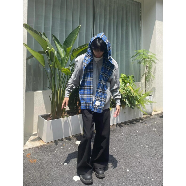 【有货】假两件格子拼接卫衣男款设计感连帽开衫外套JL97CC-特P68,男装卫衣,星座1007（原301D）
