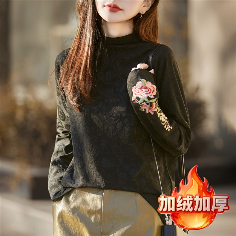 2025年秋季时尚通勤简约休闲加绒绣花半高,针织衫/毛衣,朝贺羊绒