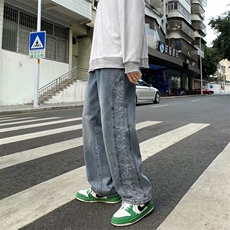 高街牛仔裤男生潮牌直筒宽松复古腰果花休闲长裤子痞帅k353-p45，男装牛仔裤，星座1008