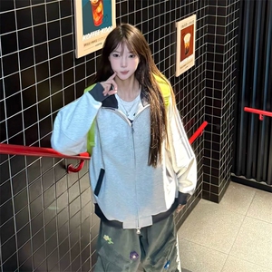 抖音得物高品质26春装美式高街重磅结构拼接织带立领卫衣外套CM42图片