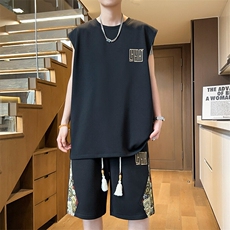 小熊短裤五分两件套刺绣背心套装男休闲运动拼接A266-TZ1158-P46，男装牛仔裤，电商A266