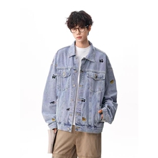 复古猫狗刺绣牛仔外套男女新款甜酷风宽松休闲夹克上衣HHB90P70，男装工装外套，星座1013-5