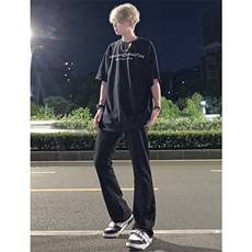 cleanfit裤子纯黑色牛仔裤修身直筒弹力喇叭裤，男装休闲裤，星座310A-4