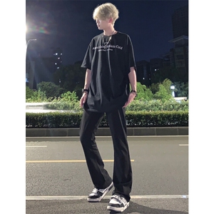 cleanfit裤子纯黑色牛仔裤修身直筒弹力喇叭裤图片