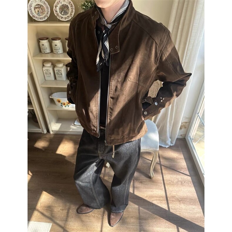 秋季复古美拉德鹿皮绒宽松百搭机车服夹克外套男女LHT2399-P74,男装夹克,星座1008