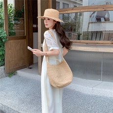 法式温柔风V领泡泡袖连衣裙女2025夏季新款韩系气质收腰显瘦长裙，女装连衣裙，2C098
