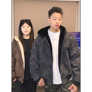 现货高品质美式冬季重磅座山雕大毛毛领pu皮棉衣男女加厚外套图片