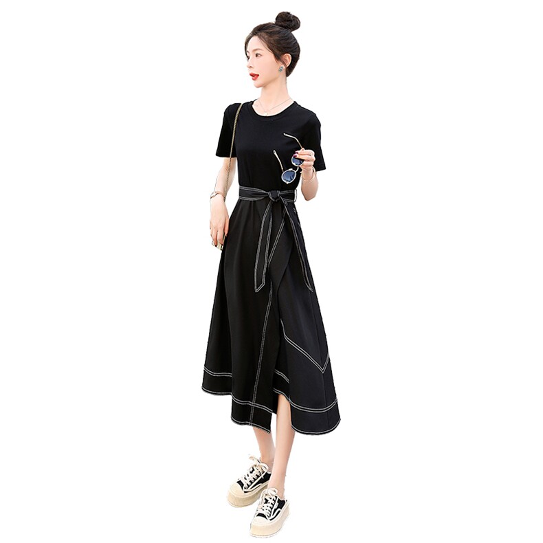 【现货】2023夏季新款短袖拼接半身裙不规则连衣裙新款女装,女装连衣裙,半夏
