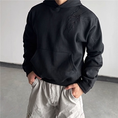 WY816-M-3XL-P39-现货！美式复古闪电刺绣连帽卫衣宽松套头上衣，男装卫衣，星座1811B