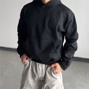 WY816-M-3XL-P39-现货！美式复古闪电刺绣连帽卫衣宽松套头上衣图片