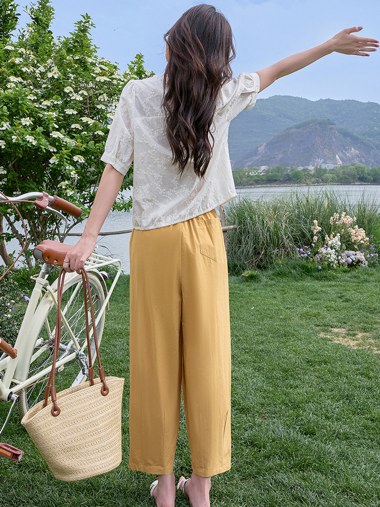 2025夏季圆领绣花衬衫女新款韩版时尚潮流百搭小个子上衣衬衣减龄,女装套装/套裙,梦懿尔