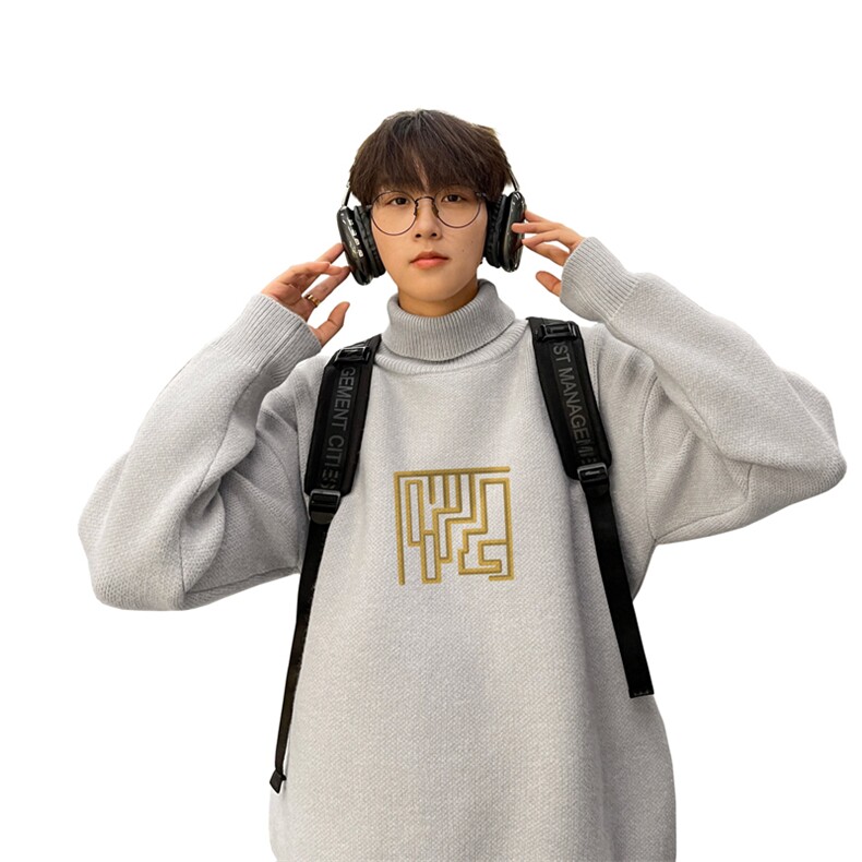 高质量！秋冬季高领毛衣男士加绒加厚翻领针织衫男毛衣FL488-P45,男装针织衫/毛衣,电商B371