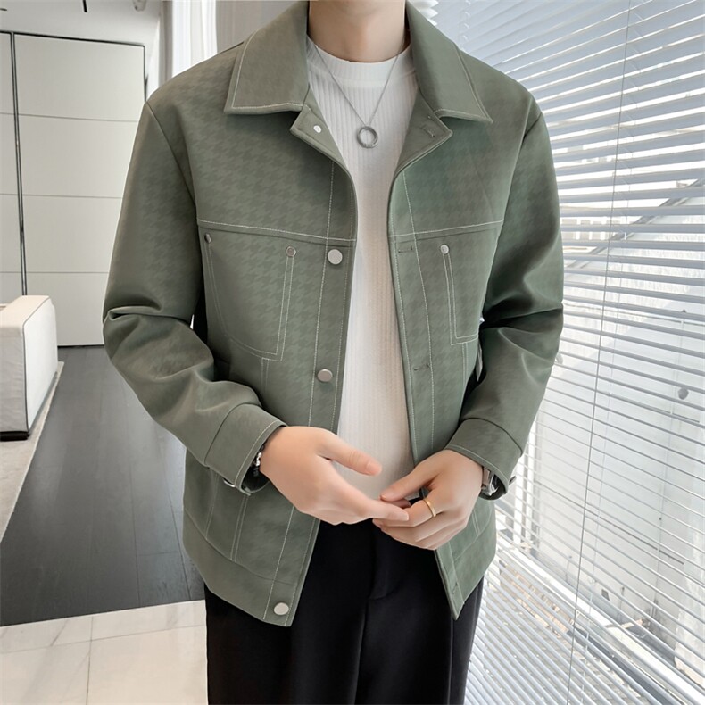 轻熟风~2024春季新款明线设计PU皮夹克休闲外套男K355/P115,男装夹克,电商B331