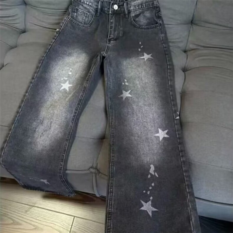 ins美式高街复古春秋男女星星水洗做旧直筒牛仔裤子K7137-P47网图,男装牛仔裤,电商B245