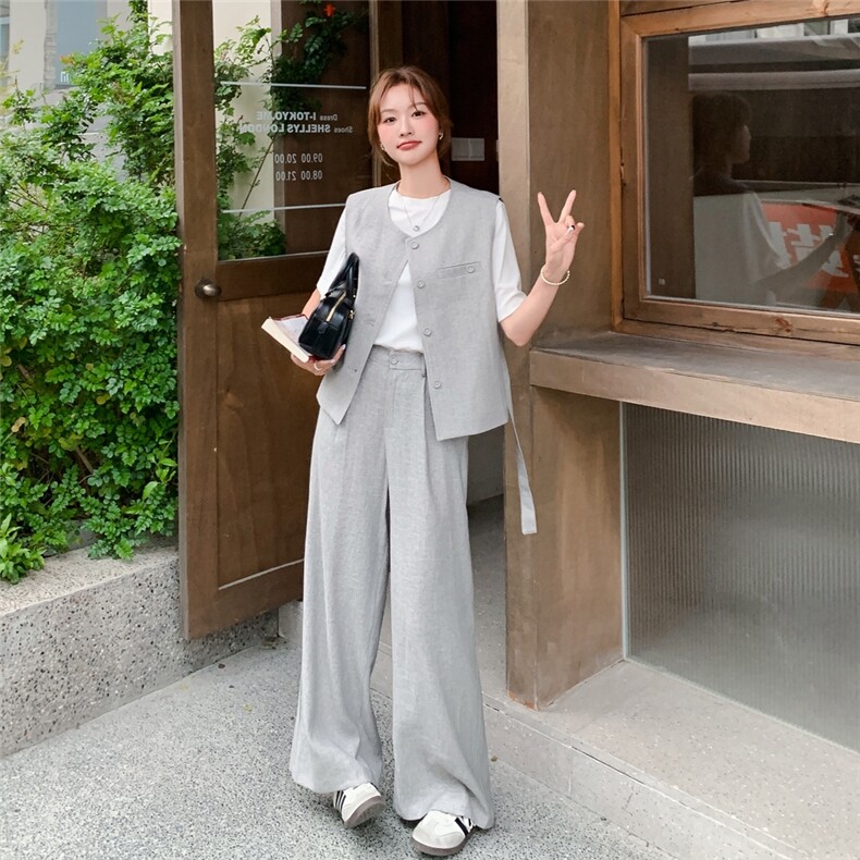 夏季阔腿裤马甲时尚两件套女，女装套装/套裙，秋水欣儿