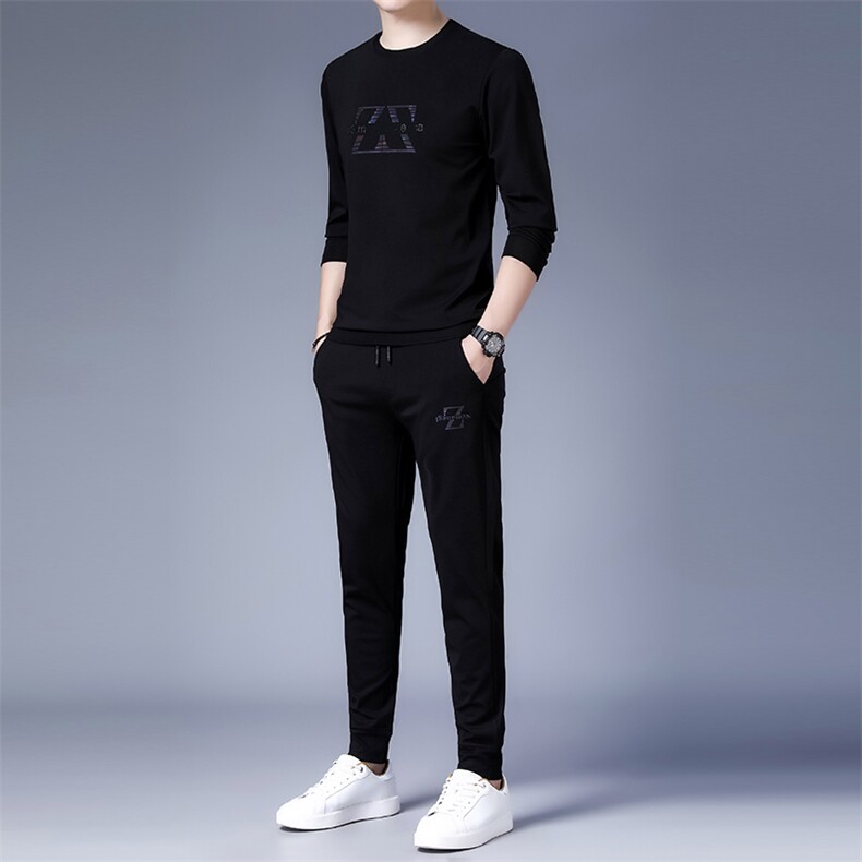 秋季2023年新款男士长袖长裤修身休闲时尚卫衣两件套装,男装休闲套装,电商B360