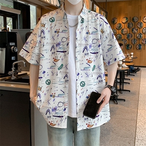 新款男装丝光棉薄款免烫花色衬衫短袖男休闲半袖寸衣7240特P30图片