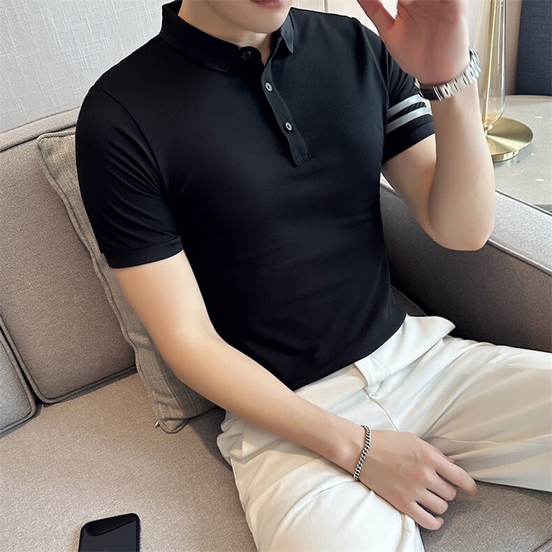高级感2026夏季条纹织带设计短袖翻领Polo衫轻奢T0251-P48,男装T恤,电商D342