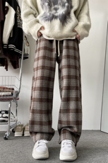 8XL-M特大码加厚毛呢料格子休闲裤宽松直筒长裤子男裤毛呢裤K946，男装休闲裤，电商D206-1