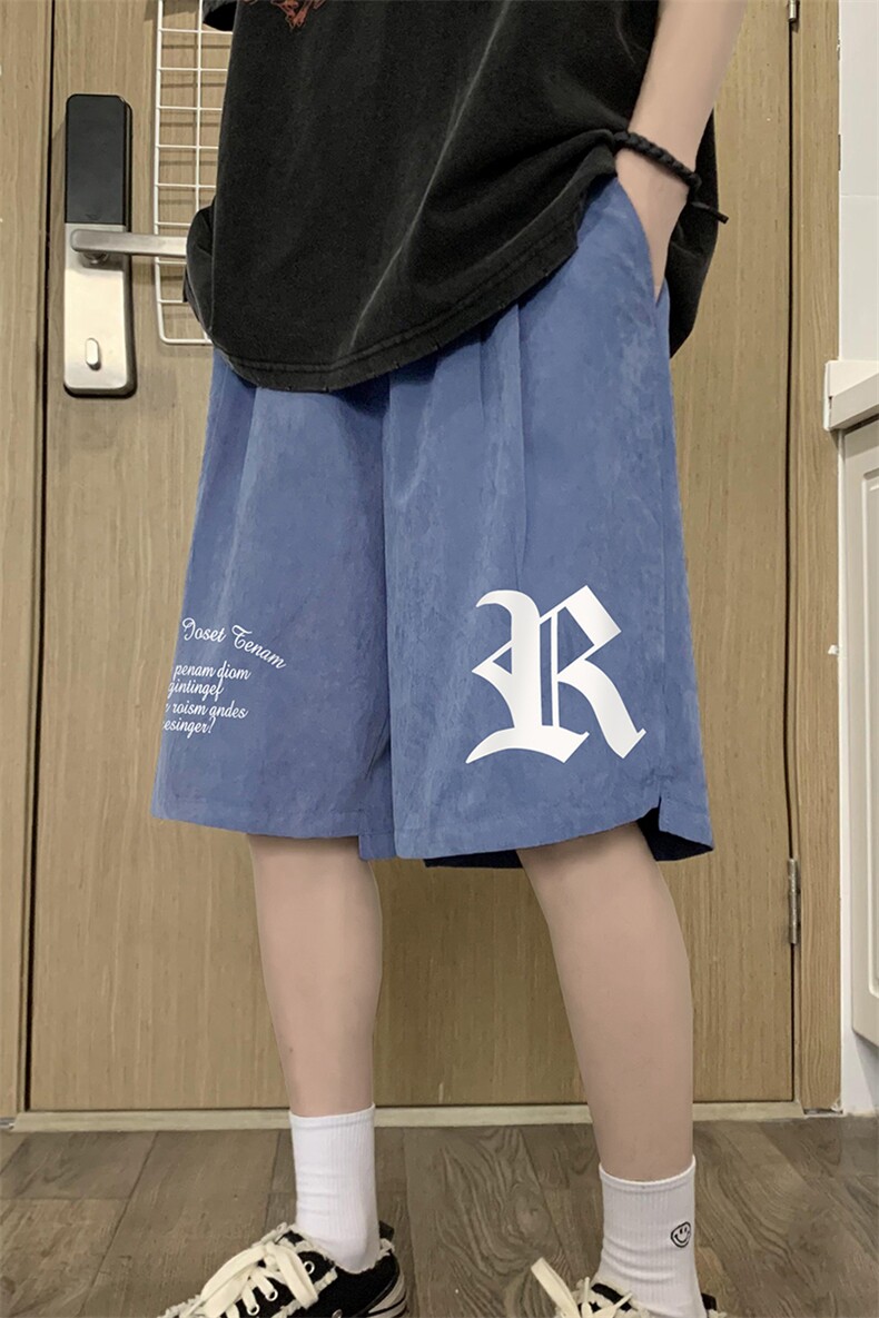 港风夏季新款宽松桃皮绒字母印花运动裤男女短裤K6104P25控38,男装牛仔裤,电商A268A