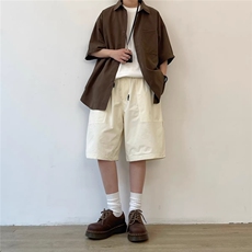 夏季日系复古纯色衬衣外套男女学院风潮牌宽松休闲短袖上衣衬衫潮，男装T恤，星座1210-1