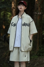 夏上新青少年印花立领衬衫简约短裤半袖套装男女8716-P95控价148，男装衬衫，电商A441-1