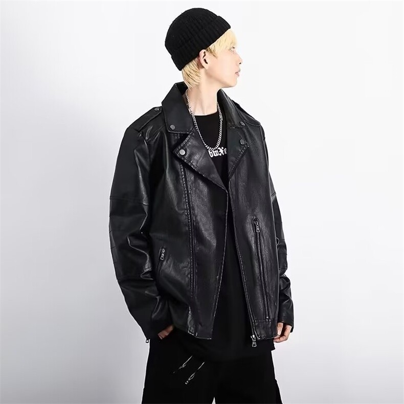美潮立领PU皮衣外套男女休闲百搭情侣上衣质量风夹克潮PU921,男装夹克,星座506