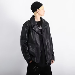 美潮立领PU皮衣外套男女休闲百搭情侣上衣质量风夹克潮PU921图片
