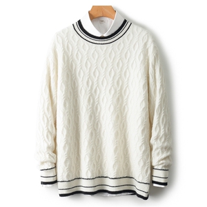 撞色提花加厚宽松型圆领长袖套头2024年秋季衫图片