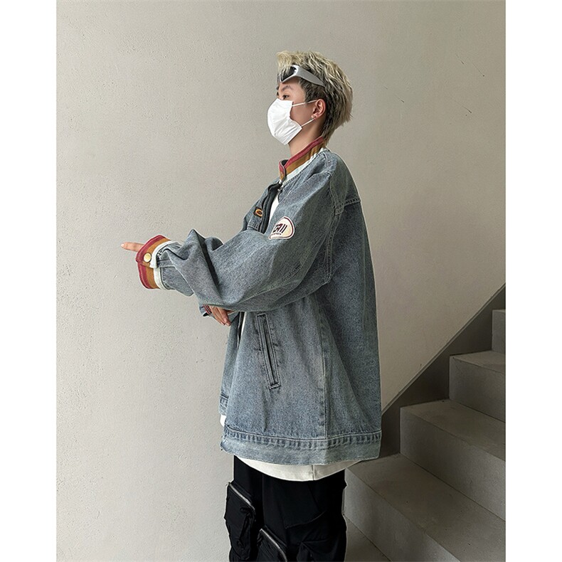 秋季新款港风日系复古水洗立领刺绣棒球服牛仔夹克男JK1383-P78,男装夹克,星座313A(原308A-2)